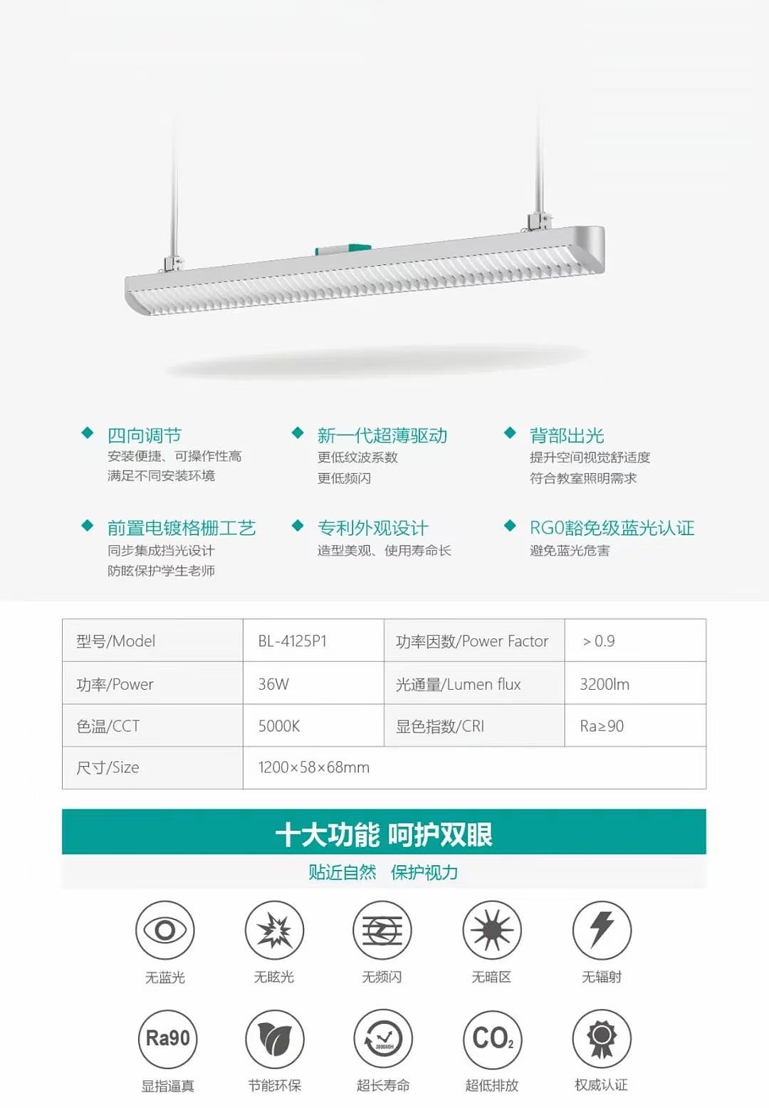 Educational lighting，Blackboard lamp，Grid anti glare，Aladdin lamp Award，