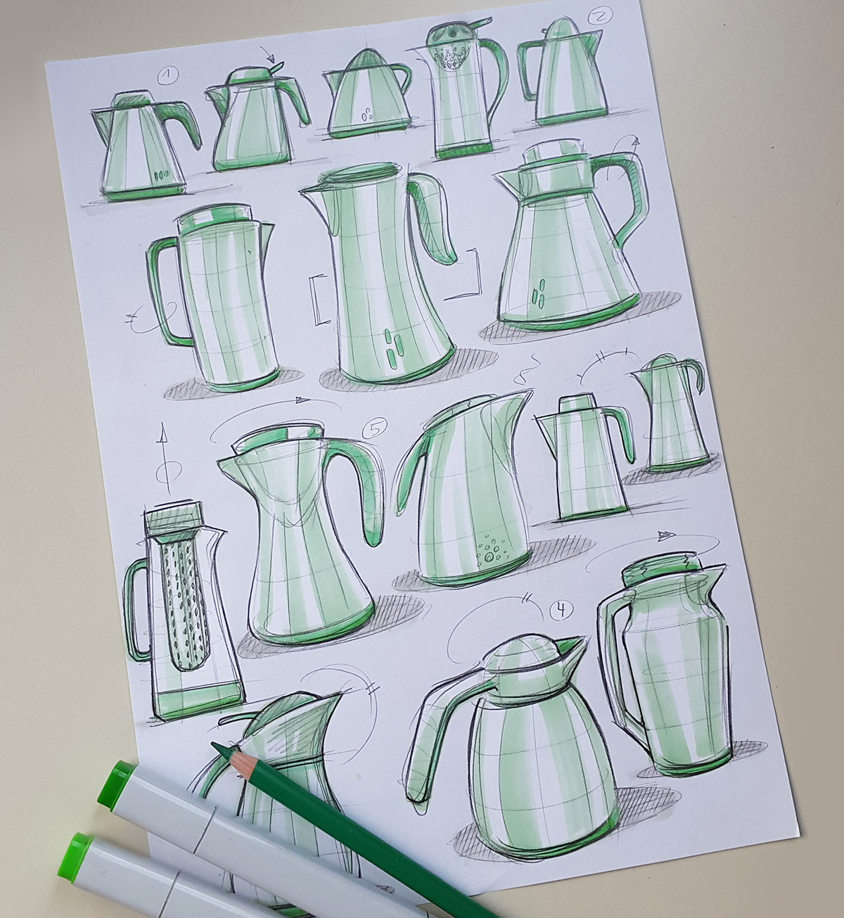 product design，industrial design，Hand drawn，Colored lead，marker pen，