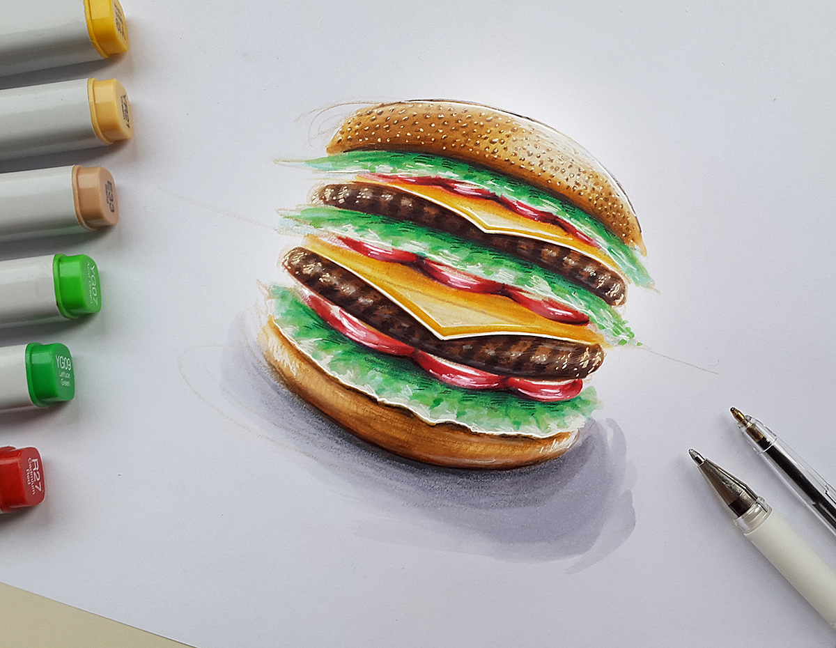 product design，industrial design，Hand drawn，Colored lead，marker pen，