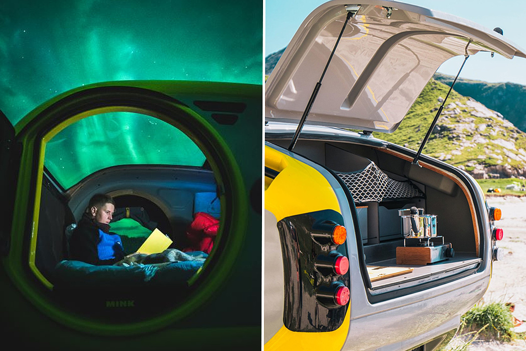 Mink Campers，天窗，露营拖车，极简主义，黄色，