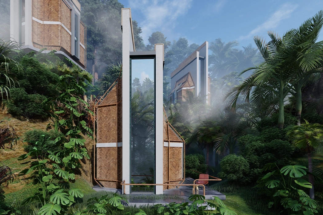 Architecture，Bali culture，modern，indoor，bamboo，wood，Eibche，