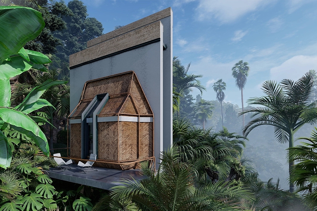 建筑，巴厘岛文化，现代，室内，竹，木材，Eibche，