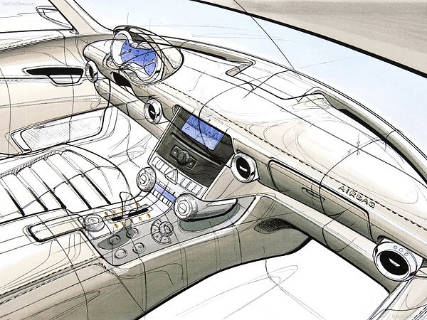 汽车内饰，手绘表现，