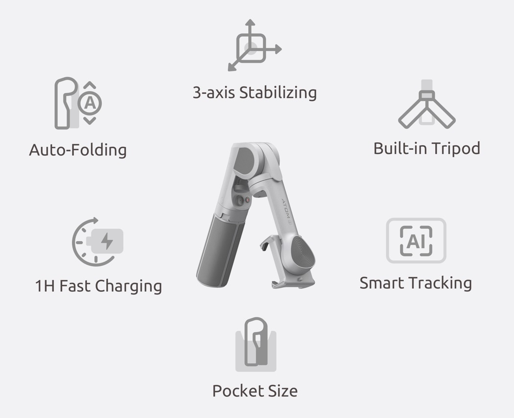 ATOM 2，Foldable，Triaxial pan tilt，