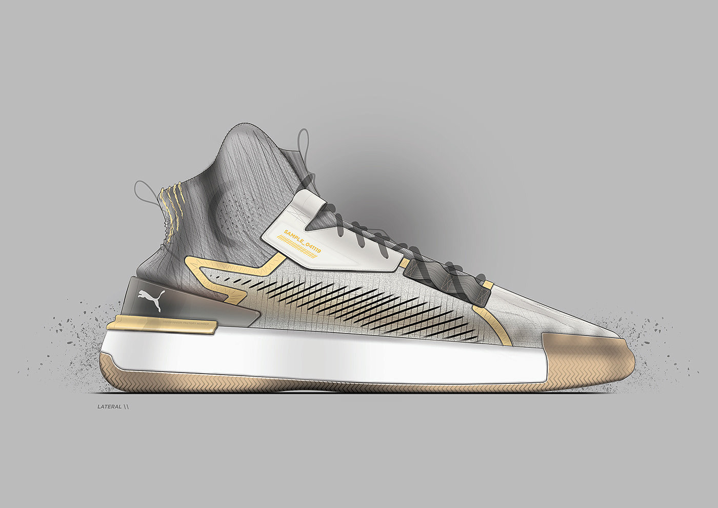 Puma，Basketball shoes，Hand drawn，2d rendering，