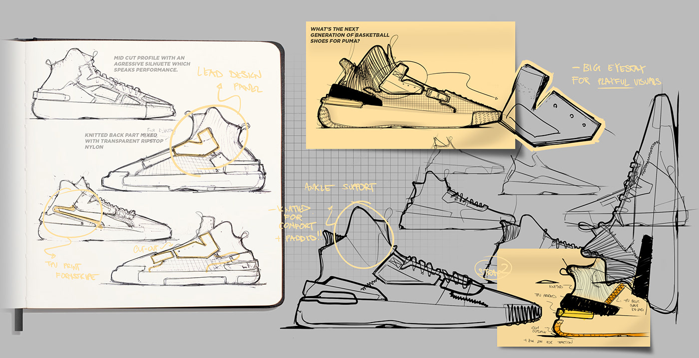 Puma，Basketball shoes，Hand drawn，2d rendering，