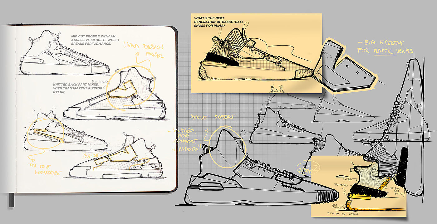 Puma，Basketball shoes，Hand drawn，2d rendering，