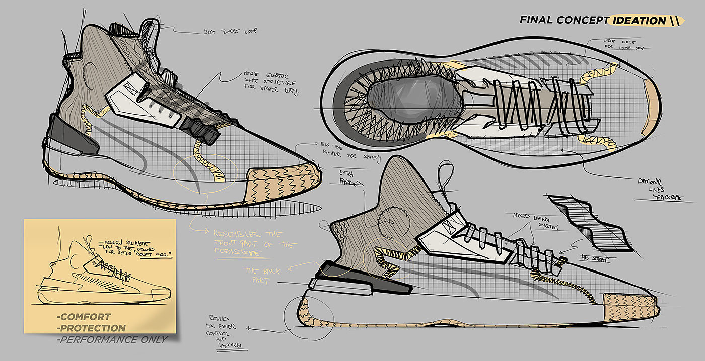 Puma，Basketball shoes，Hand drawn，2d rendering，