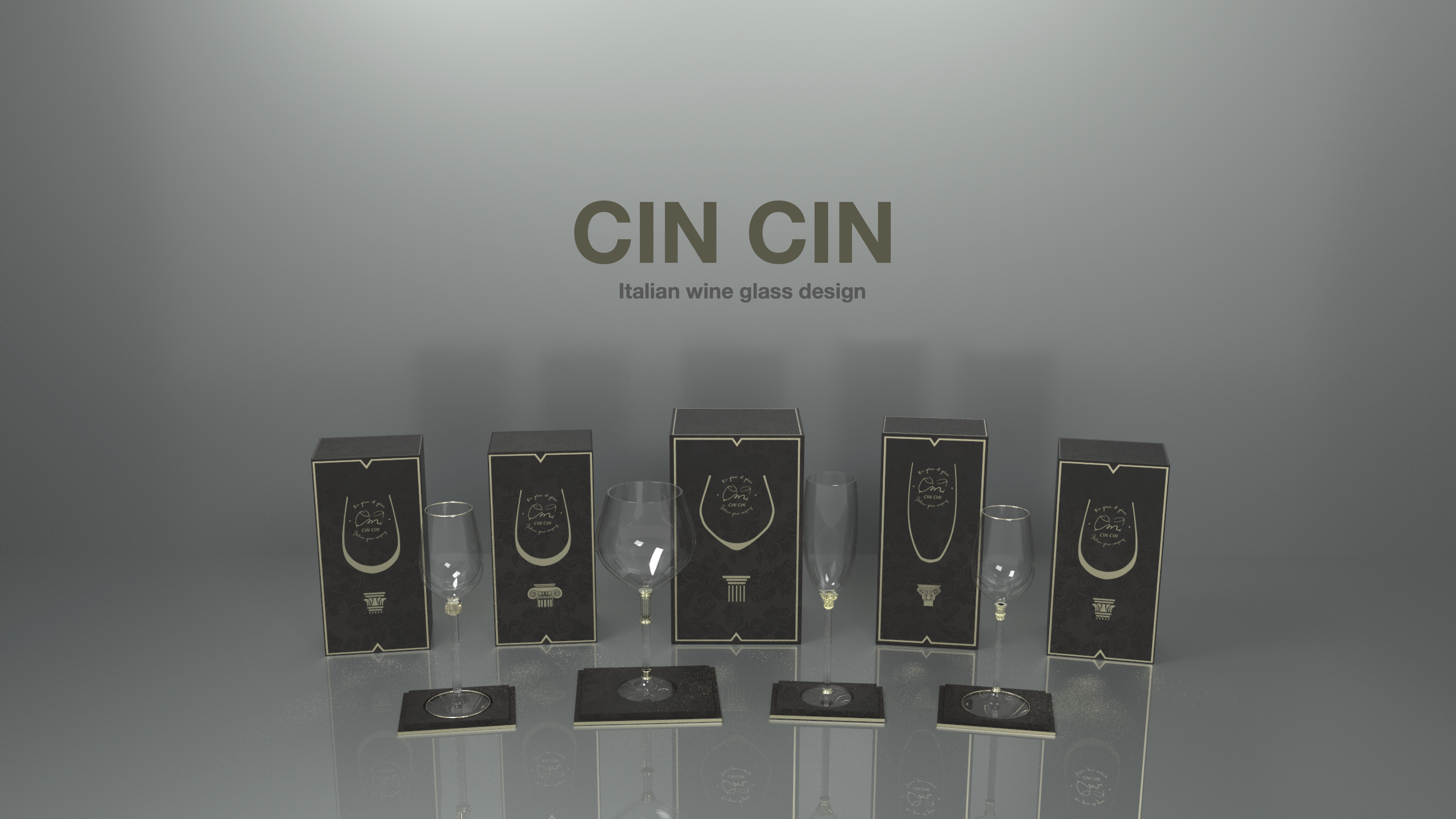 Red wine cup design，Italian style，Roman column，Glassware，Modeling design，packing design，