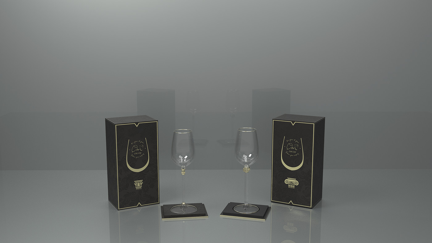 Red wine cup design，Italian style，Roman column，Glassware，Modeling design，packing design，