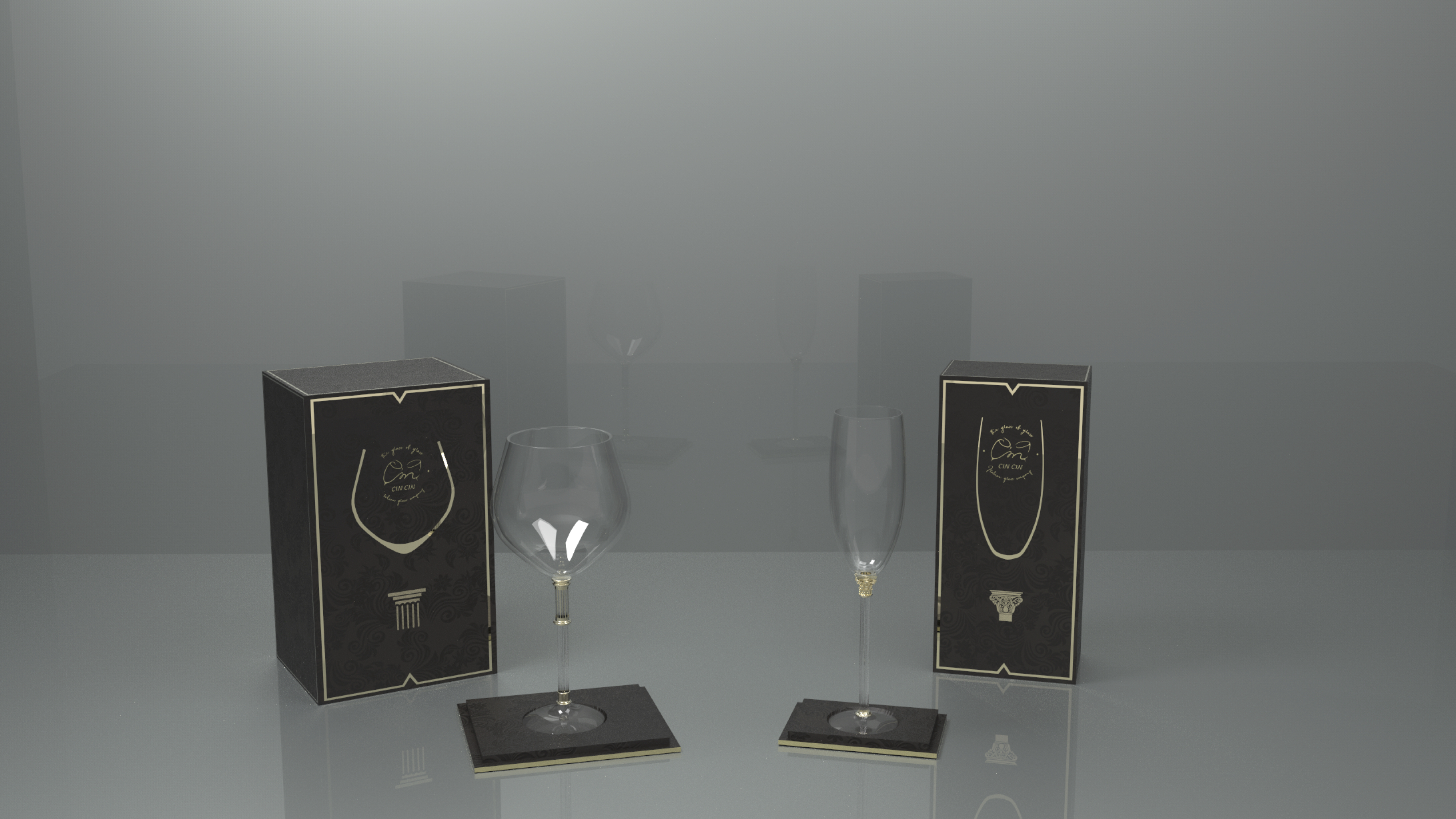 Red wine cup design，Italian style，Roman column，Glassware，Modeling design，packing design，