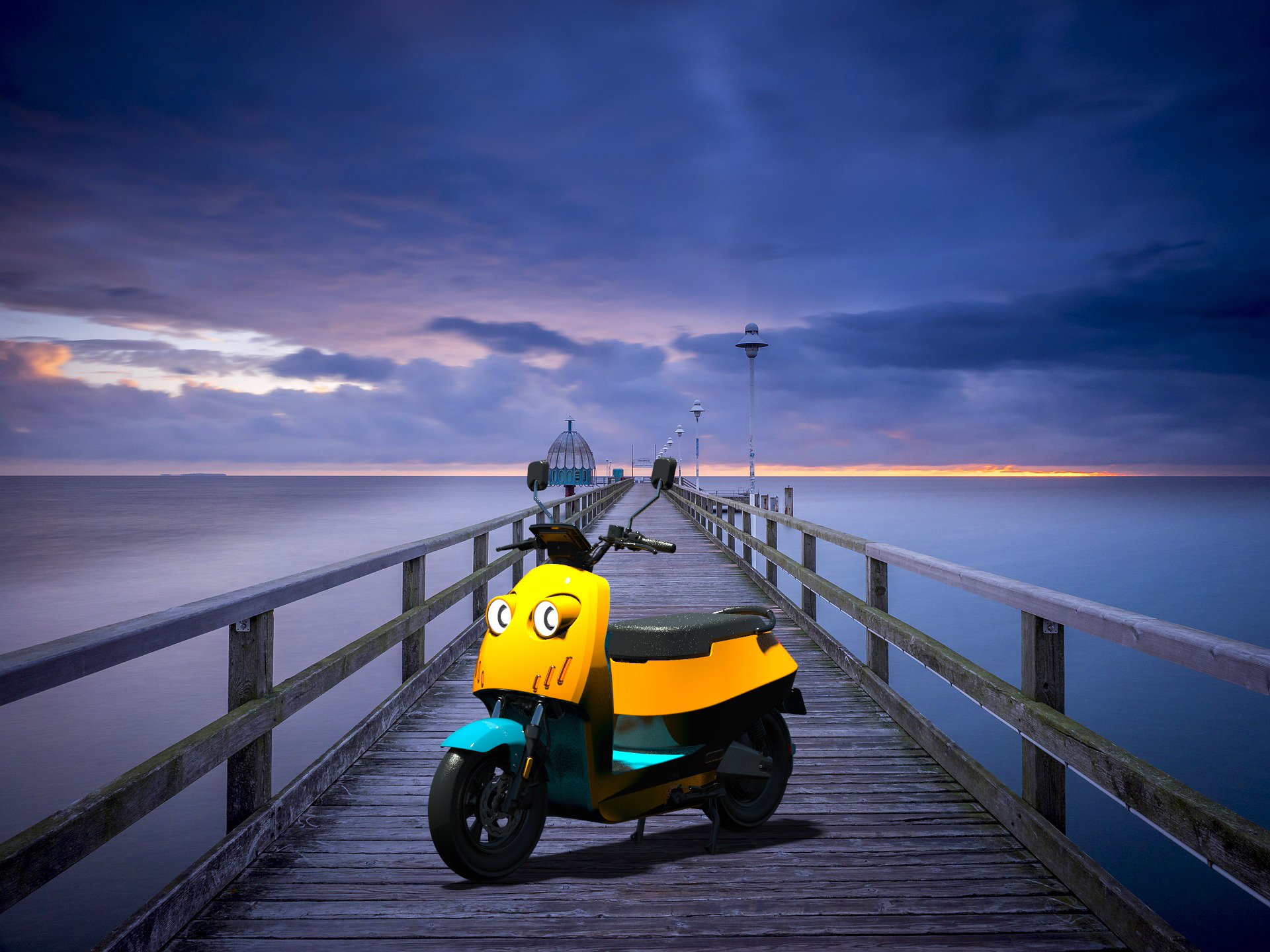 Round lamp，Electric vehicle，Electric friction，Women's car，lovely，Design，Electric two wheeled vehicle，UG surface + KS rendering，