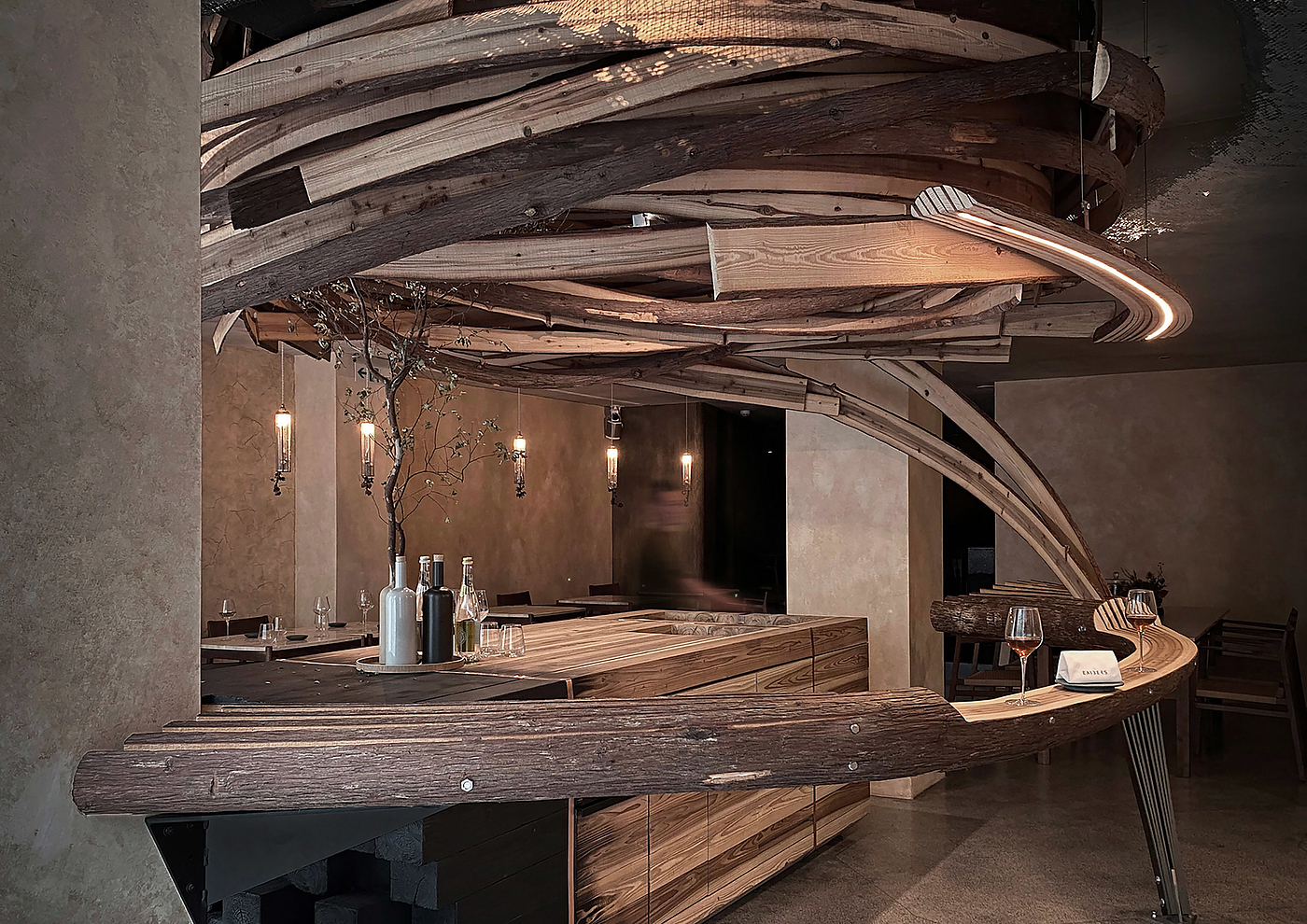 Ember Restaurant，Cedar board，Interior decoration，