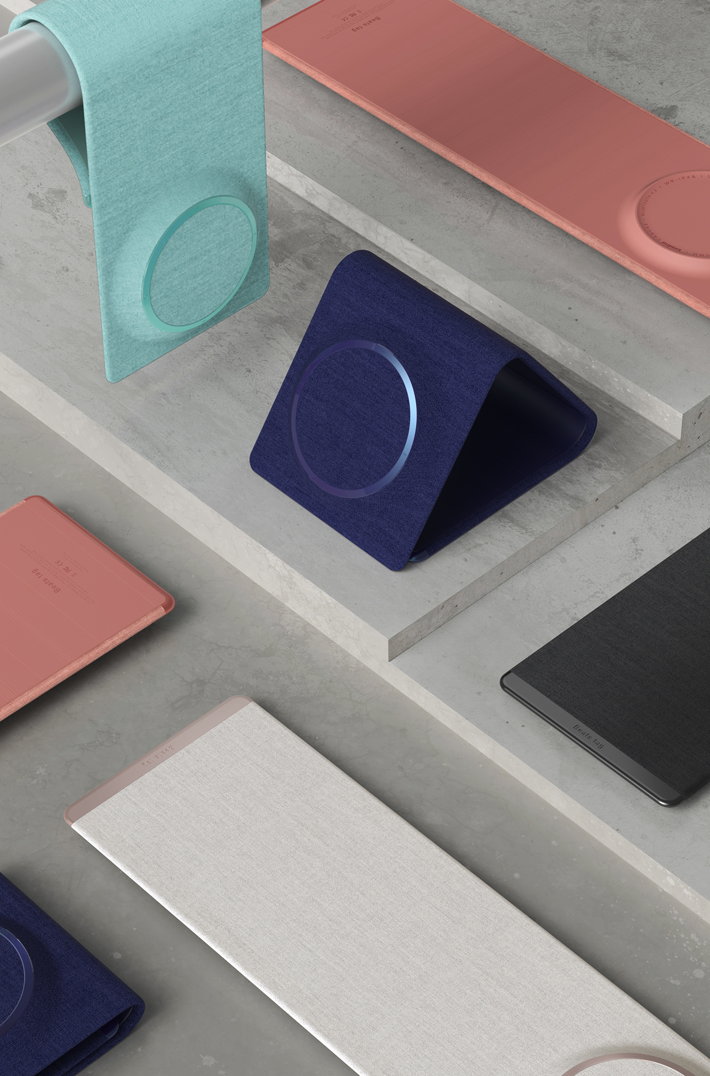 Portable，Bluetooth，speaker，geometry，Fabric，Beats tag，concept，fold，