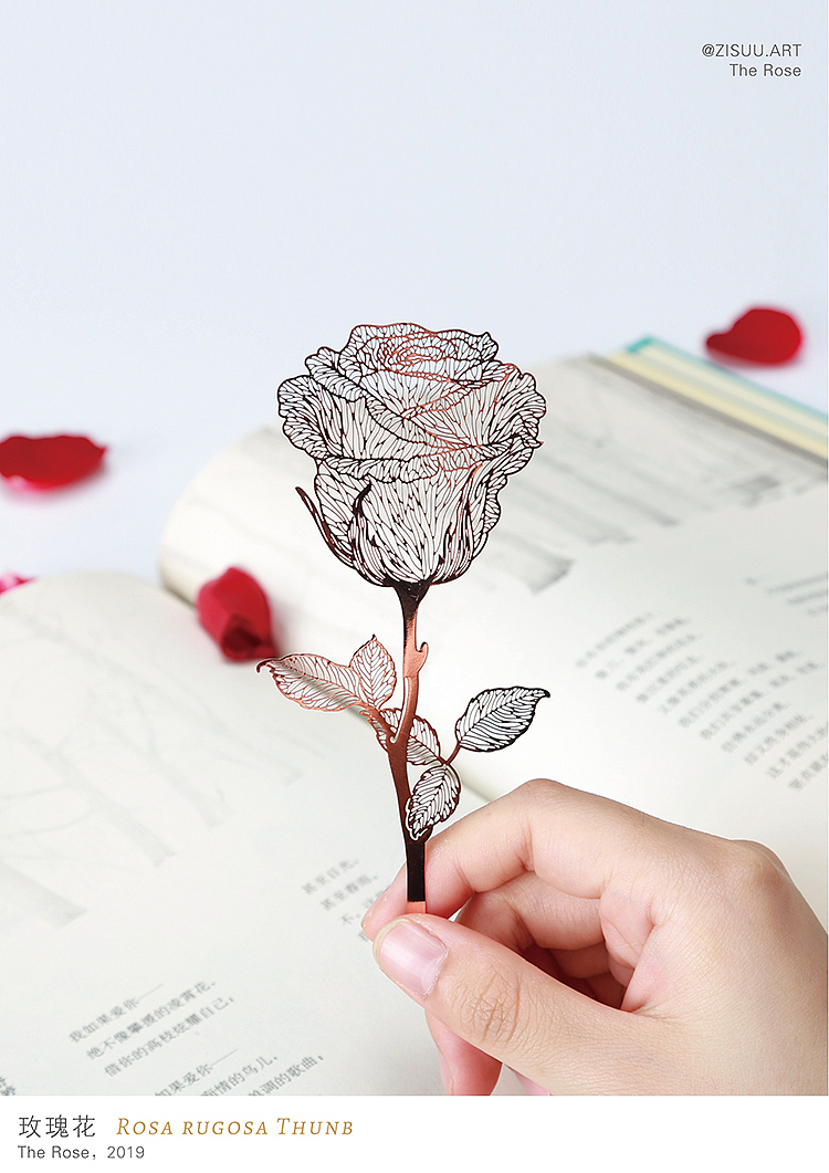 bookmark，rose，Metallic copper，Cultural creation，gift，