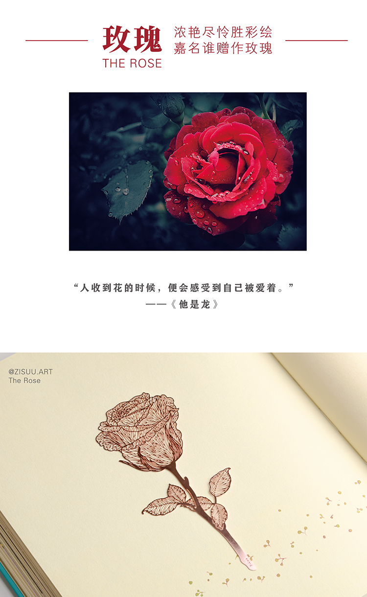 bookmark，rose，Metallic copper，Cultural creation，gift，