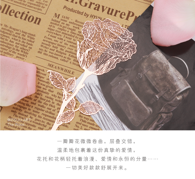 bookmark，rose，Metallic copper，Cultural creation，gift，