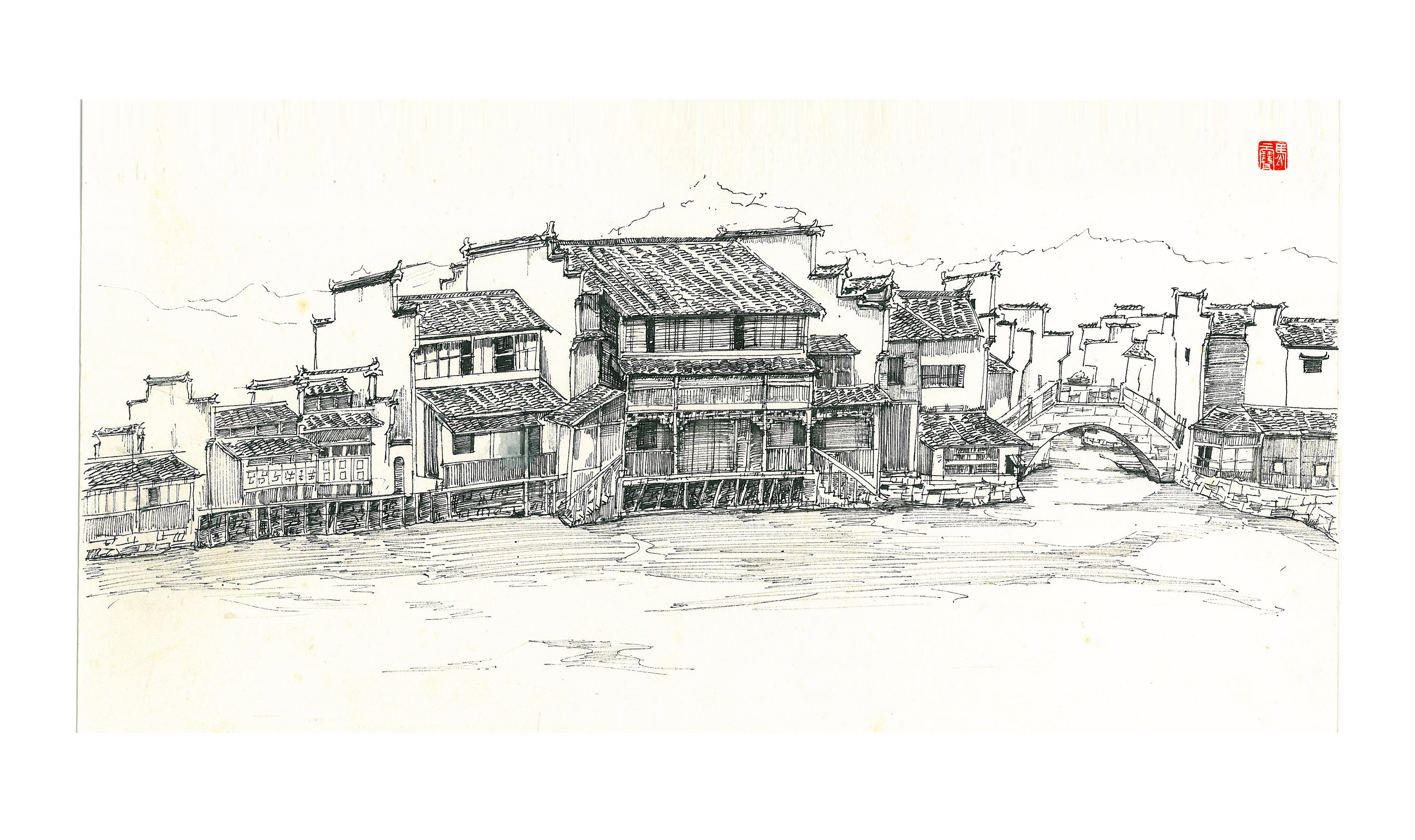 Landscape painting，Hand drawn，