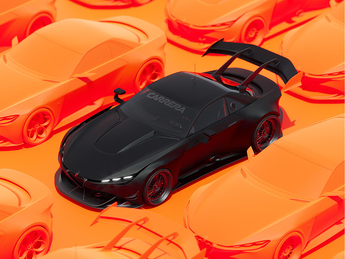 Sports car，black，Alpha Romeo，cgi，