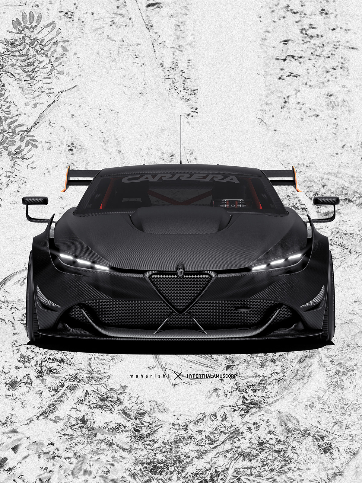 Sports car，black，Alpha Romeo，cgi，