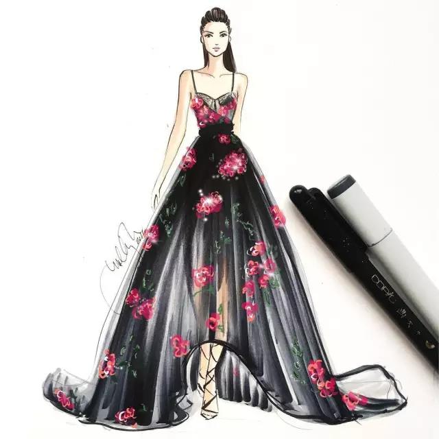 fashion，Illustration，full dress，Design，female sex，