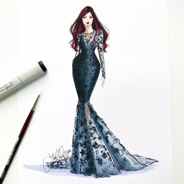 fashion，Illustration，full dress，Design，female sex，