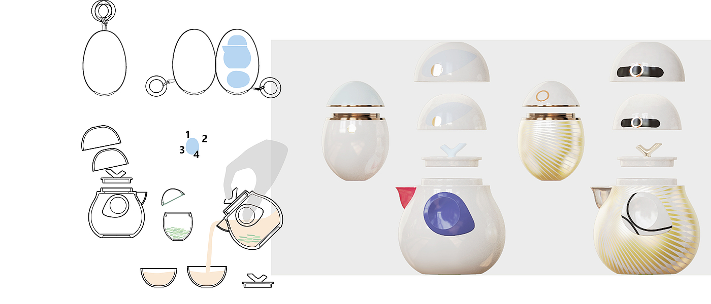 product design，industrial design，Tea set design，Portable teapot，