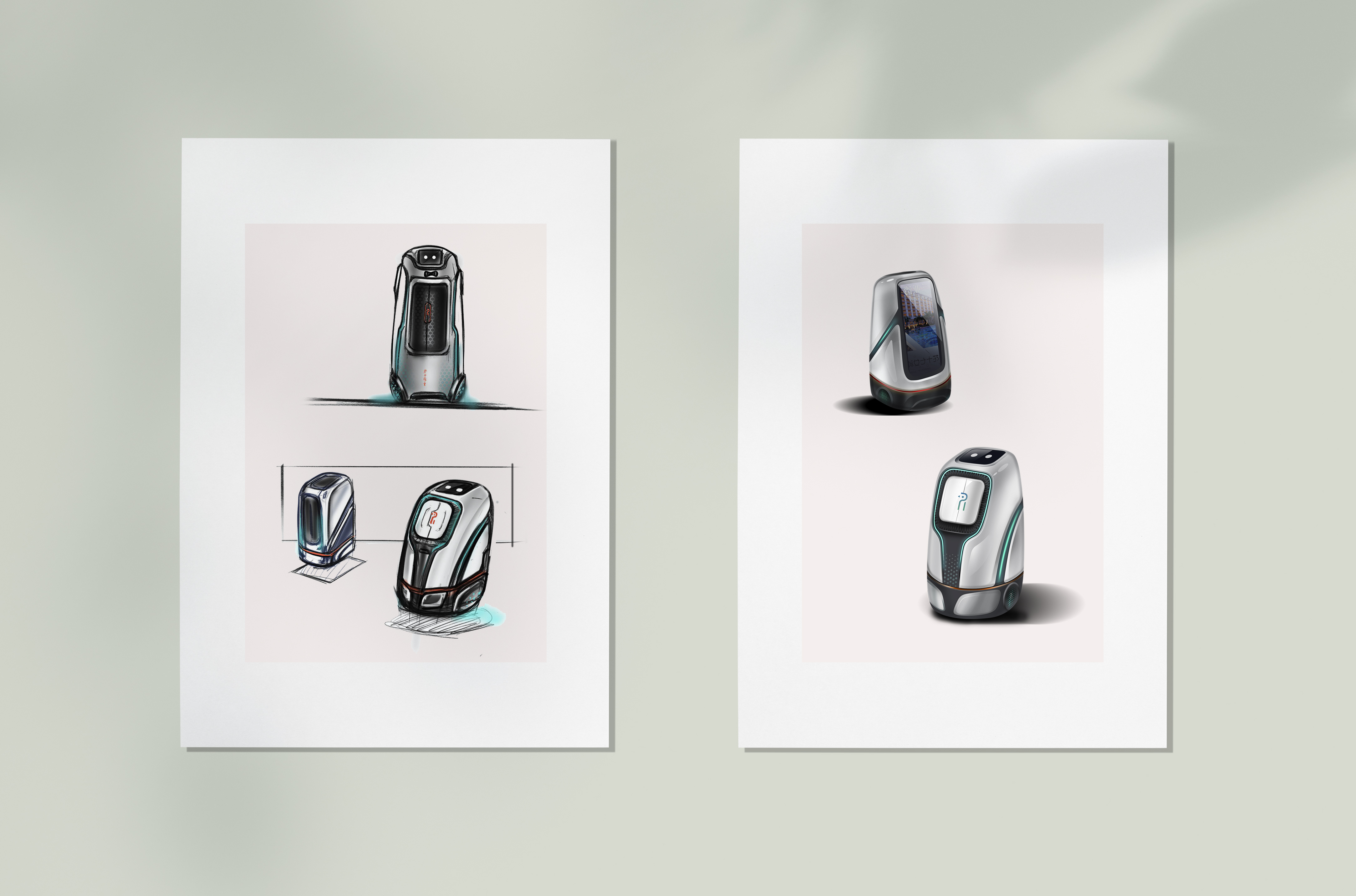 Service robot，robot，industrial design，Distribution robot，Appearance design，Hand drawn，product design，Hotel robot，