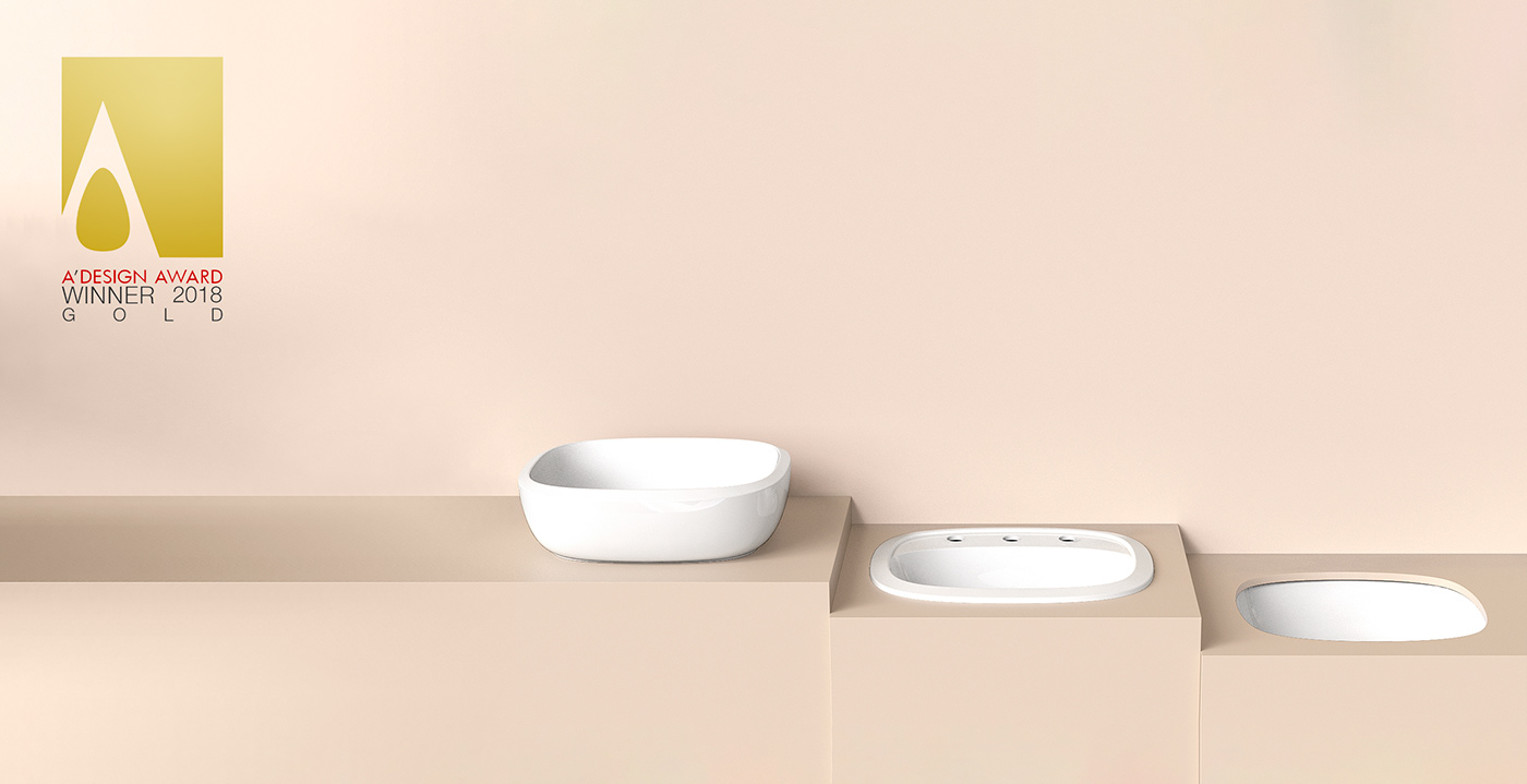 Wash basin，white，cascade，Golden A'，Wash basin，