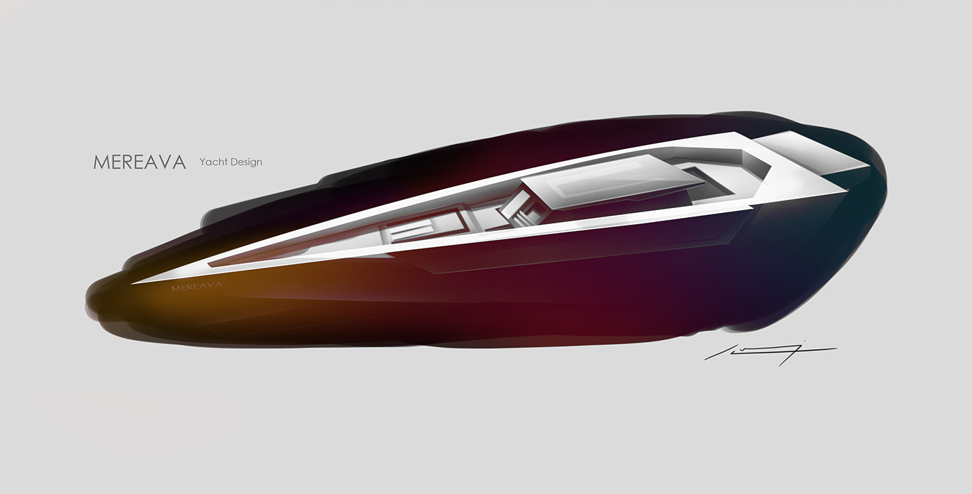 yacht，Design sketch，Hand drawn，