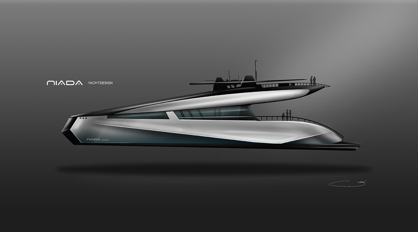 yacht，Design sketch，Hand drawn，