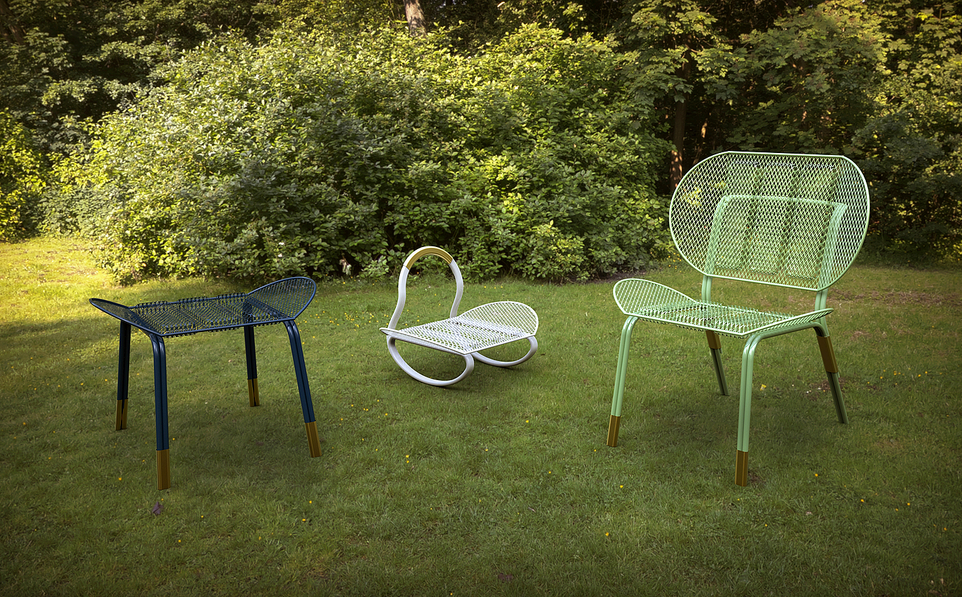 furniture design ，Outdoor tables and chairs，Modular design，Metal mesh，