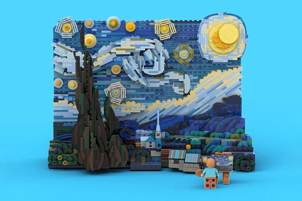 a starry night，Lego，van gogh，