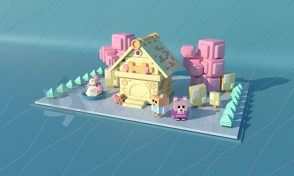 Cartoon，scene，c4d，