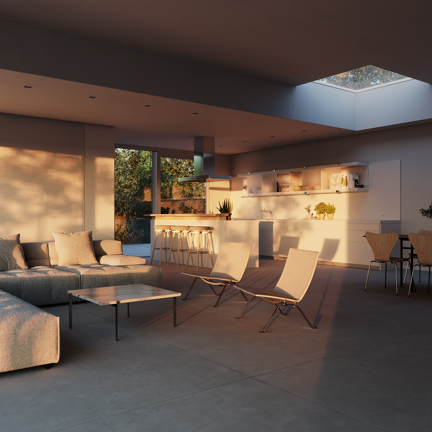 a living room，kitchen，cgi，Interior design，Render，