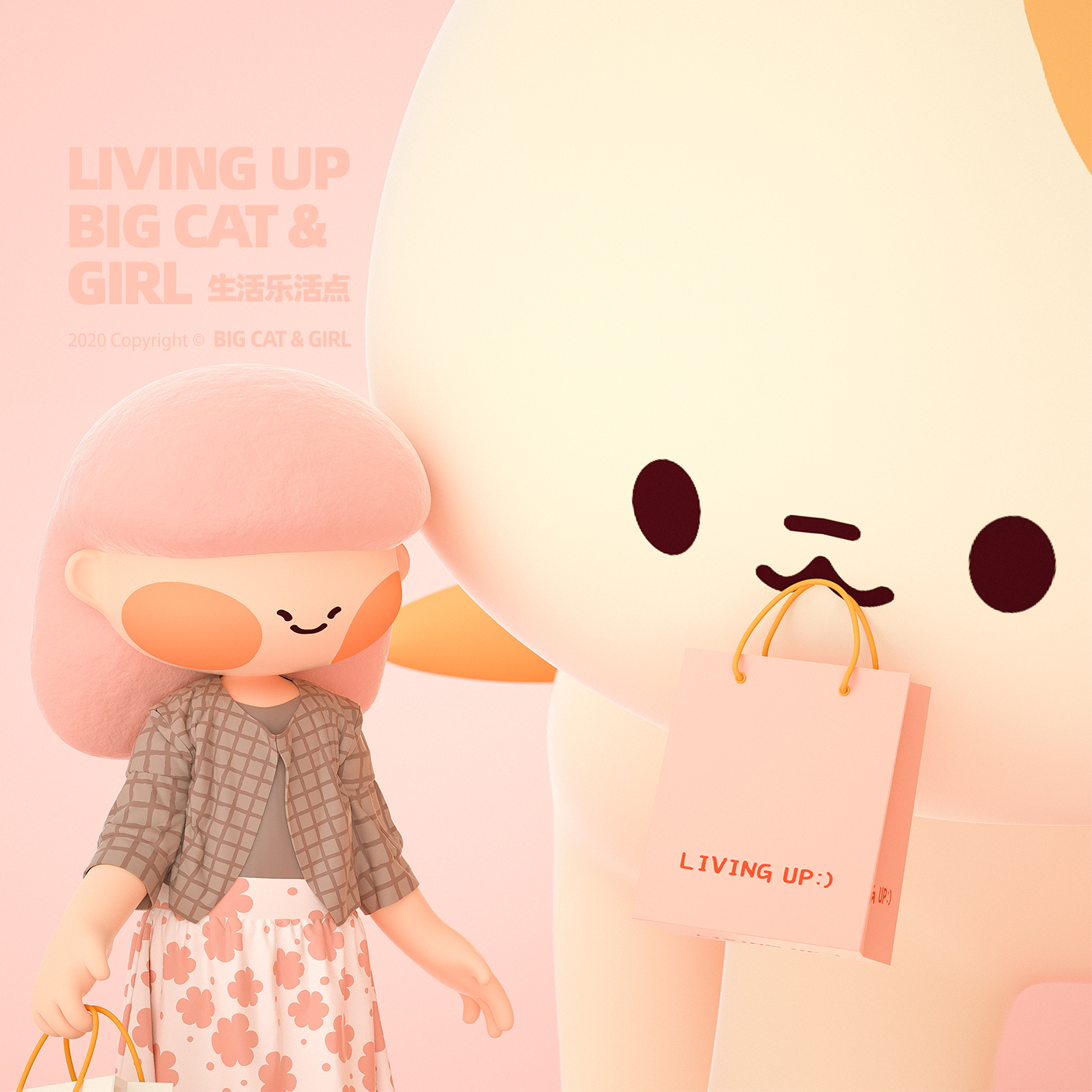 c4d，Character design，cat，Cartoon characters，mascot design ，quadratic element，3D characters，C4D characters，