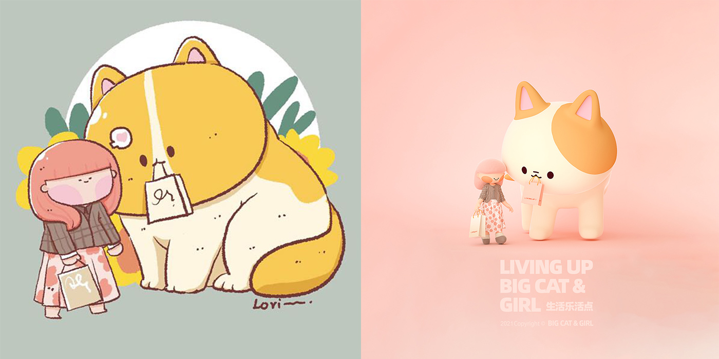 c4d，Character design，cat，Cartoon characters，mascot design ，quadratic element，3D characters，C4D characters，