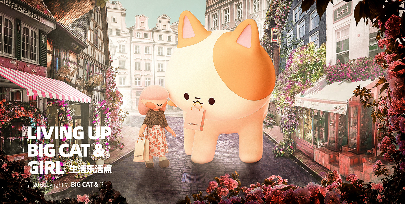 c4d，Character design，cat，Cartoon characters，mascot design ，quadratic element，3D characters，C4D characters，