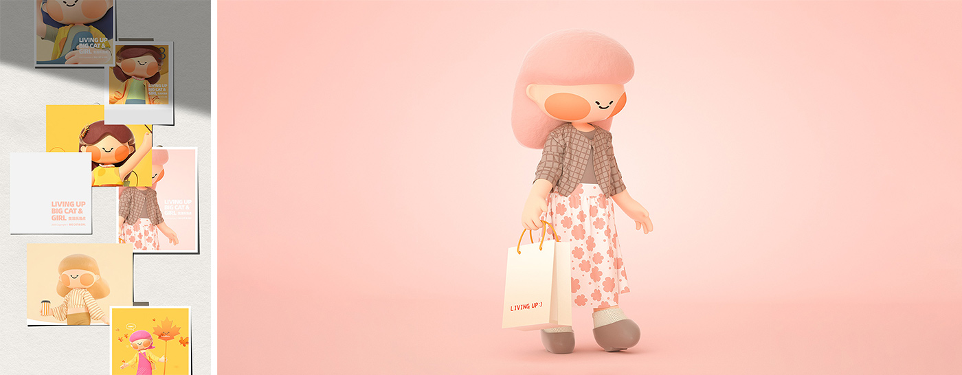 c4d，Character design，cat，Cartoon characters，mascot design ，quadratic element，3D characters，C4D characters，