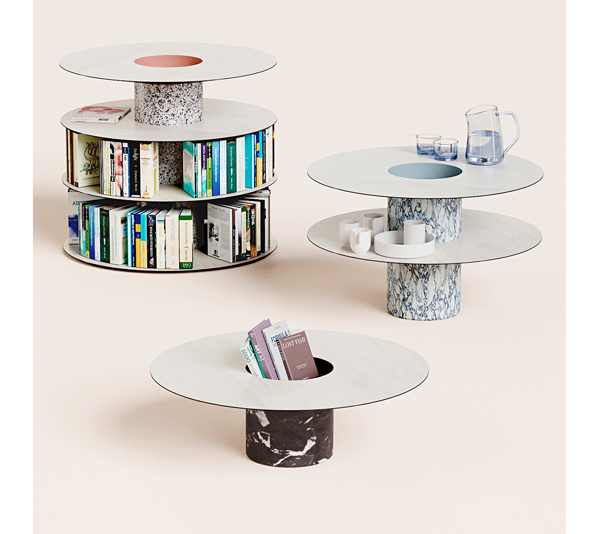 TOTEM，Coffee table，Bookcase，Marble，colour，