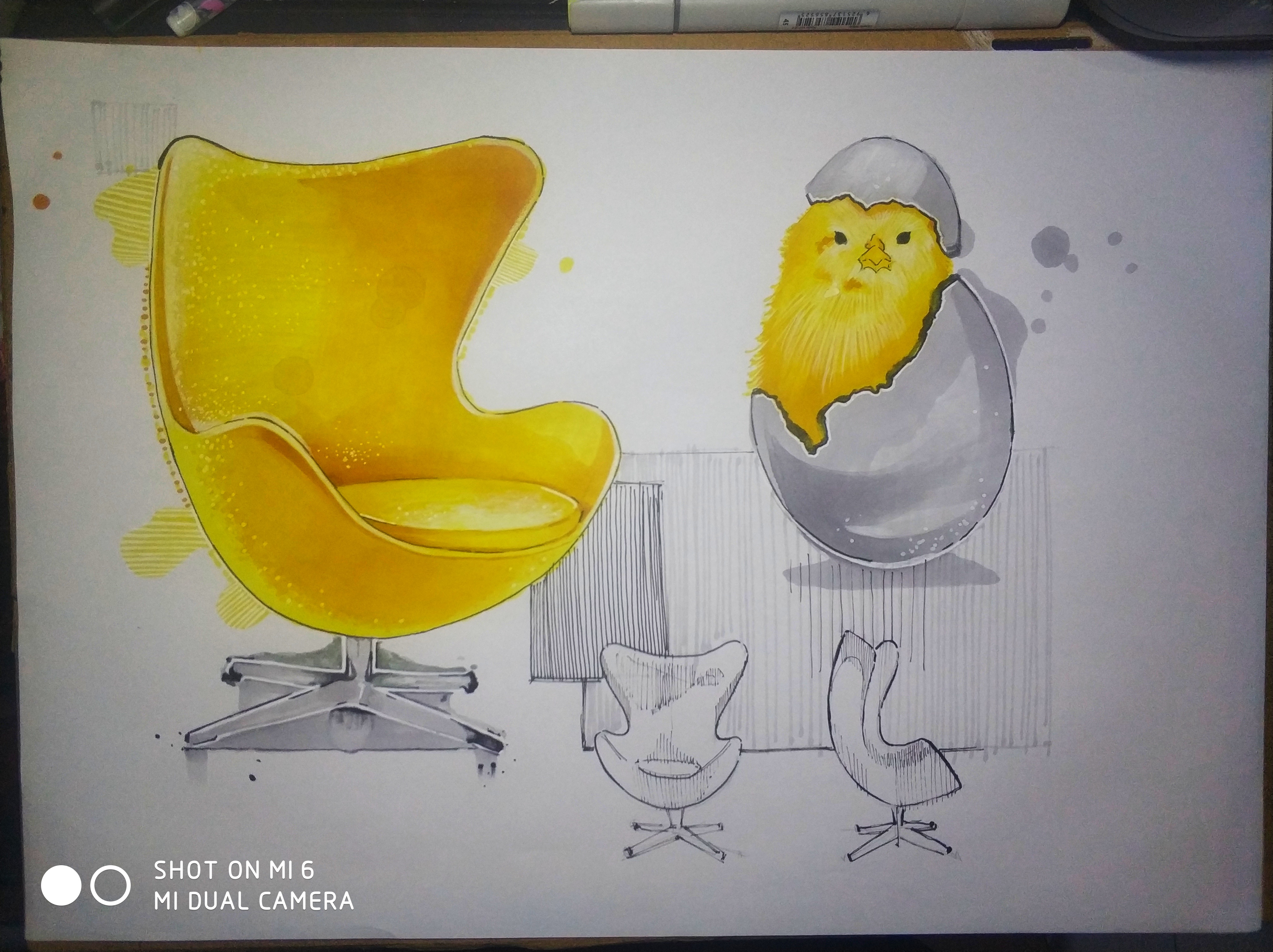 Mark pen hand drawing, PS board drawing，