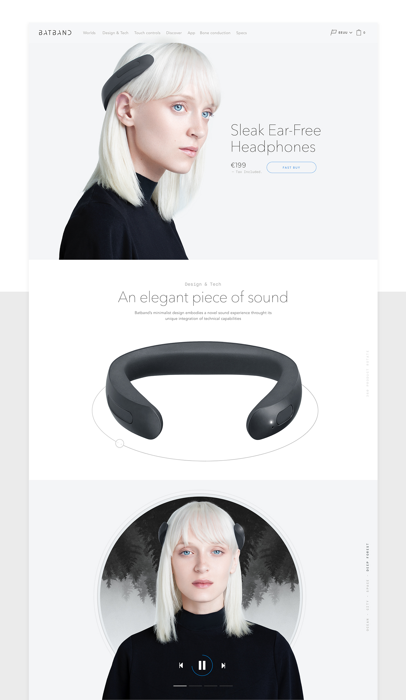 Earless earphone，Minimalism，Futurist，smooth，Bat belt，