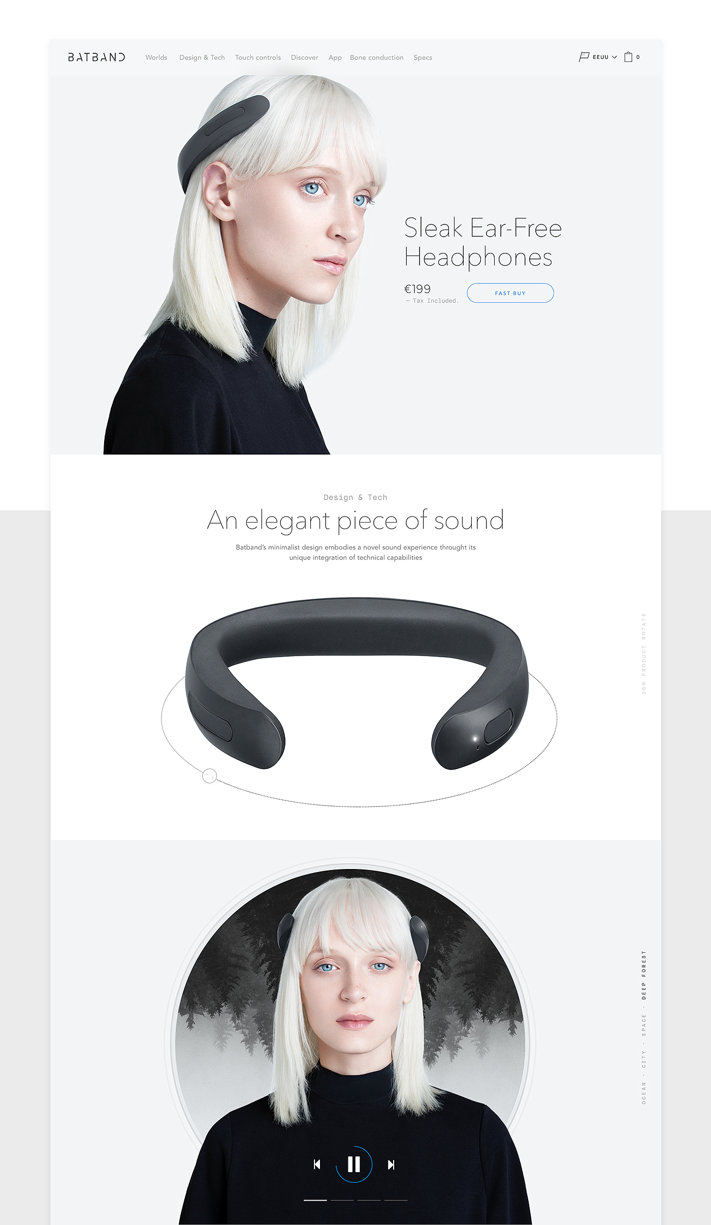 无耳耳机，极简主义，未来派，光滑，batband，