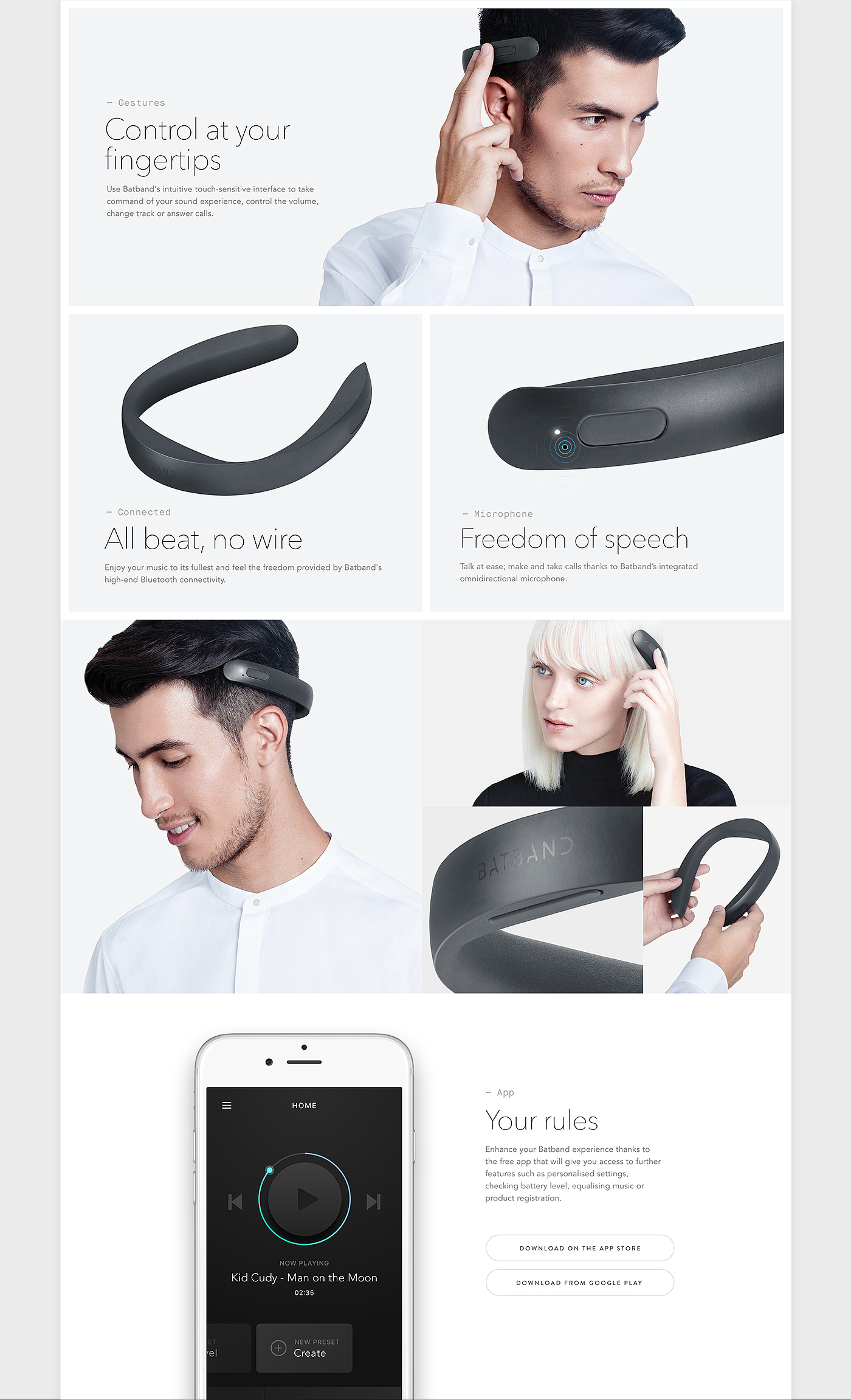 无耳耳机，极简主义，未来派，光滑，batband，