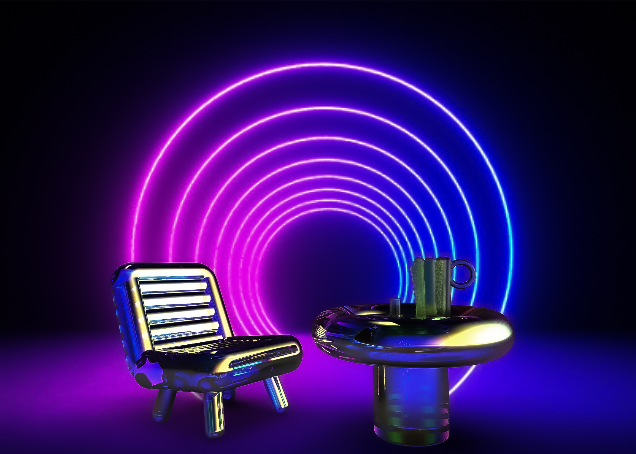 furniture，tea table，chair，tableware，Cyberpunk，