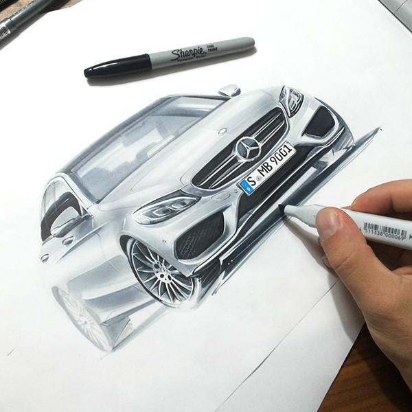 Luxury car，marker pen，Hand drawn，line，Coloring，