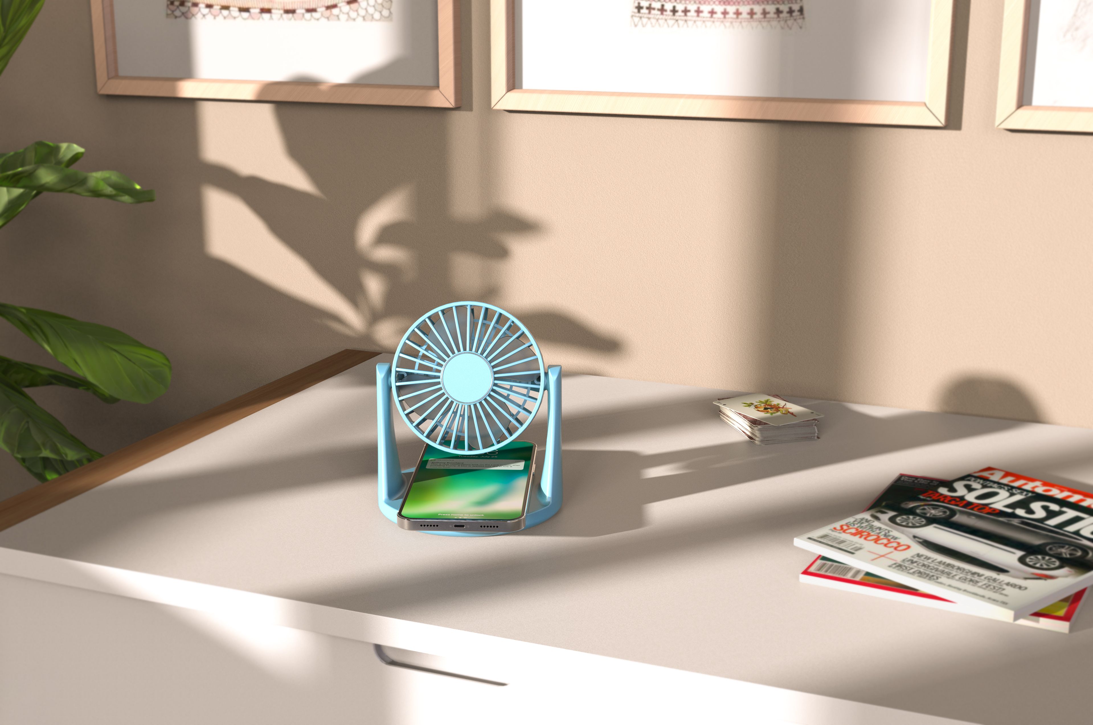 Wireless charging，Fan，Render，