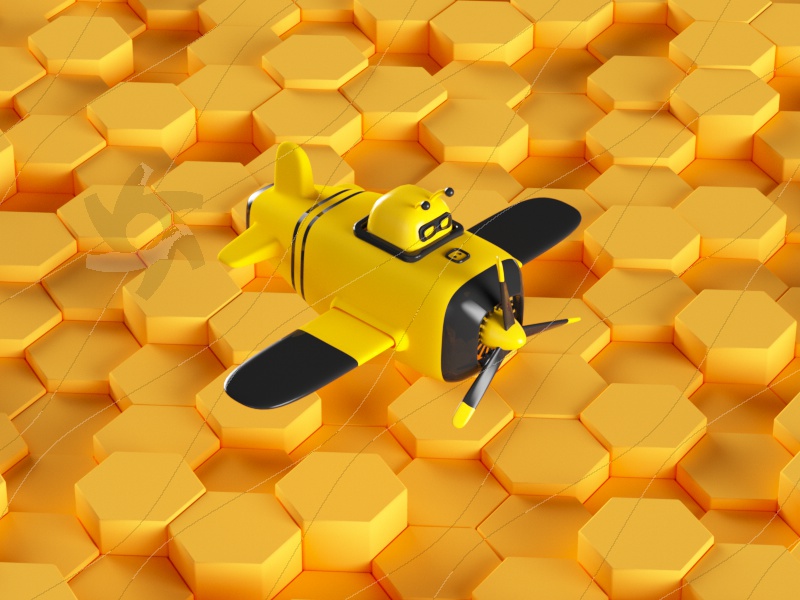 c4d，Little bee，Aerocraft，Cartoon scene，