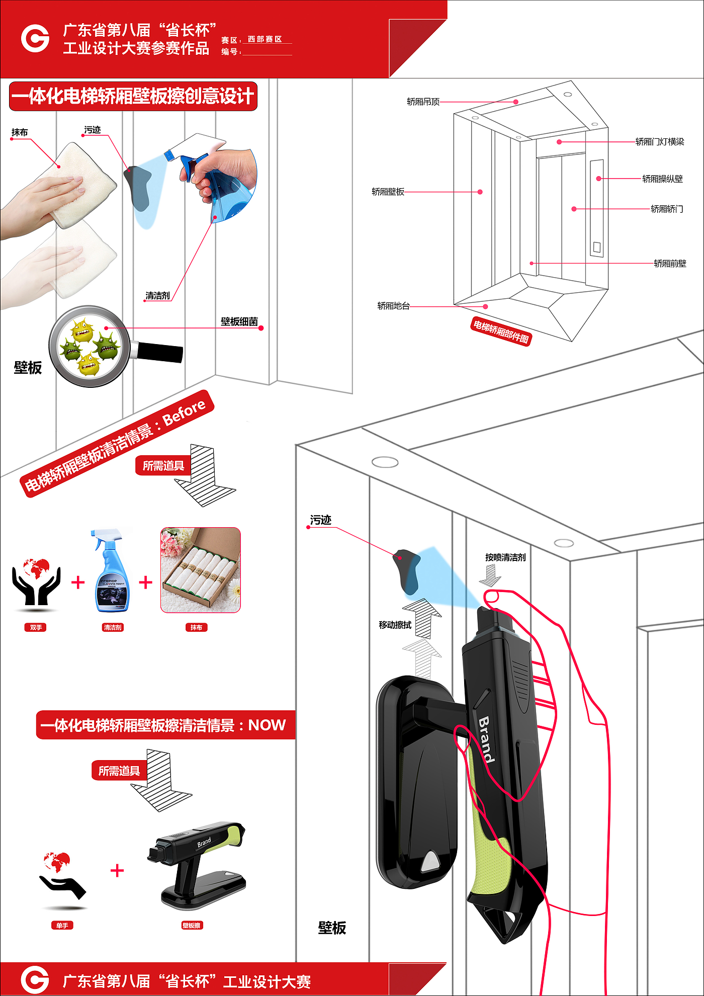 Integrated elevator car wall wiping，