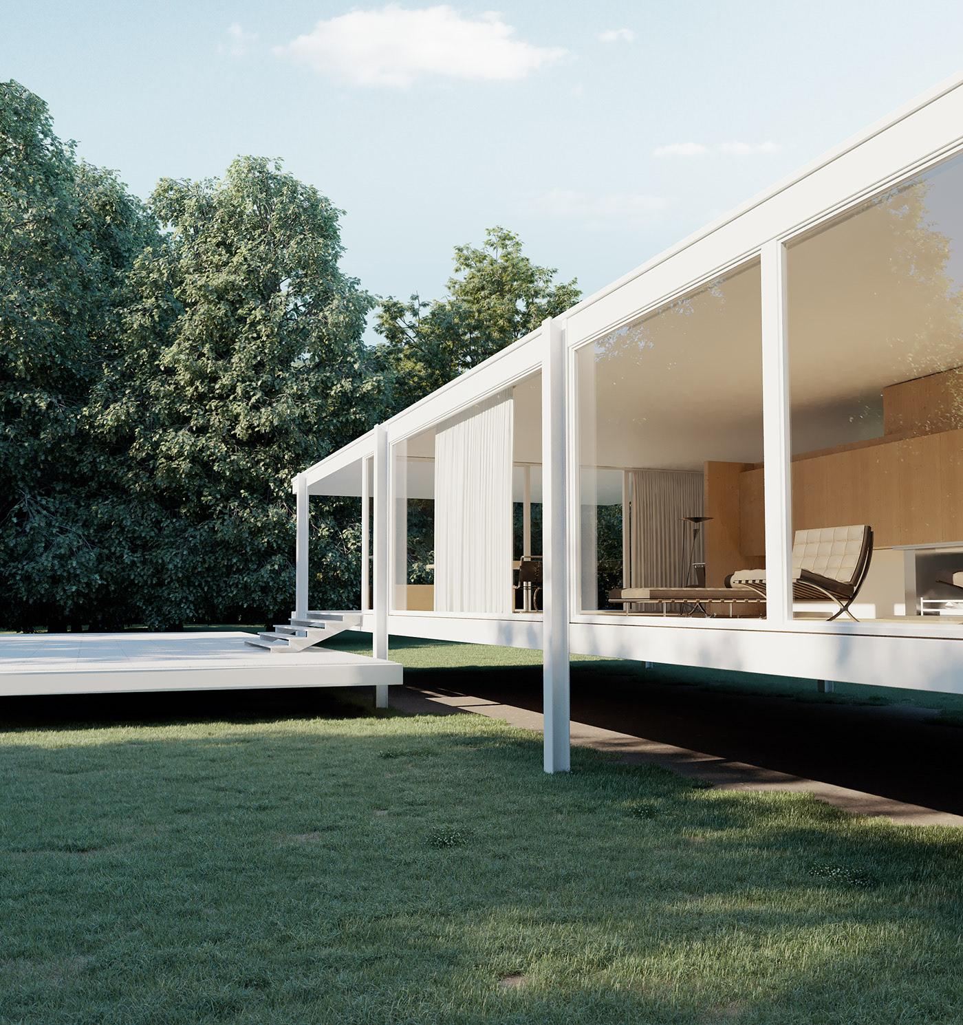 Farnsworth House，outdoors，Floor glass window，Eddis Farnsworth，classic，Minimalism，